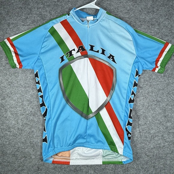 Unbranded Other - Italia Cycling Jersey Mens L Back Pockets Polyester Blue Italy Flag Print